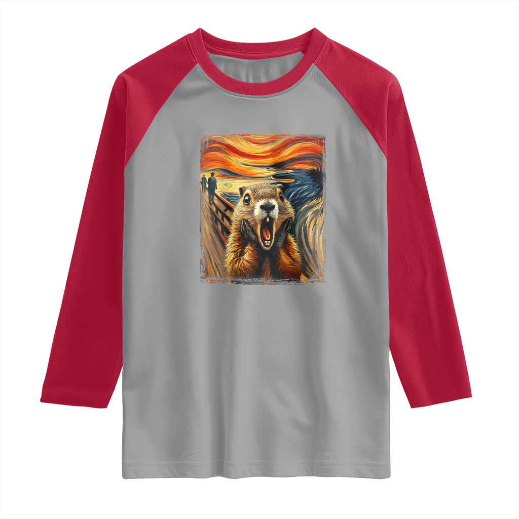 Funny Scream Groundhog Raglan Shirt Woddchuck Day