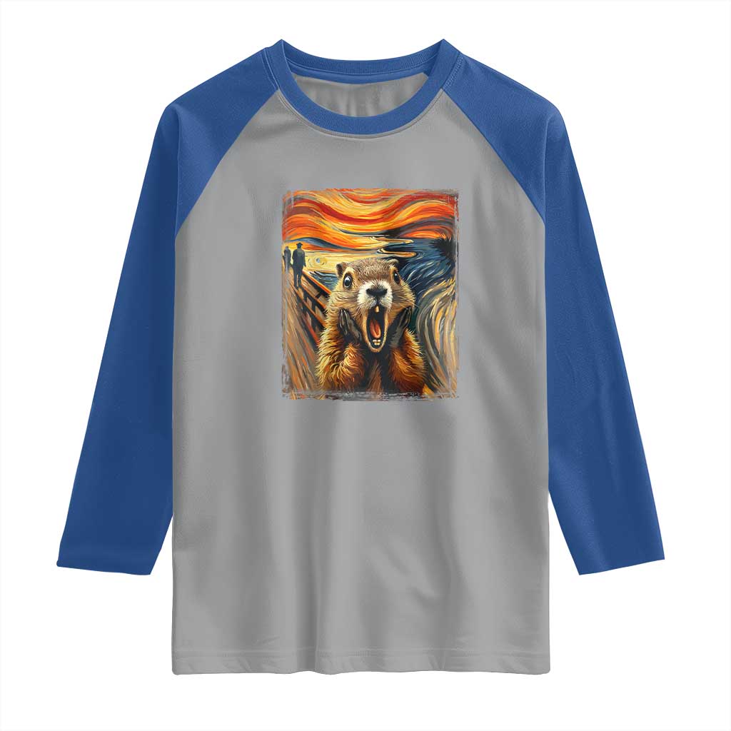 Funny Scream Groundhog Raglan Shirt Woddchuck Day