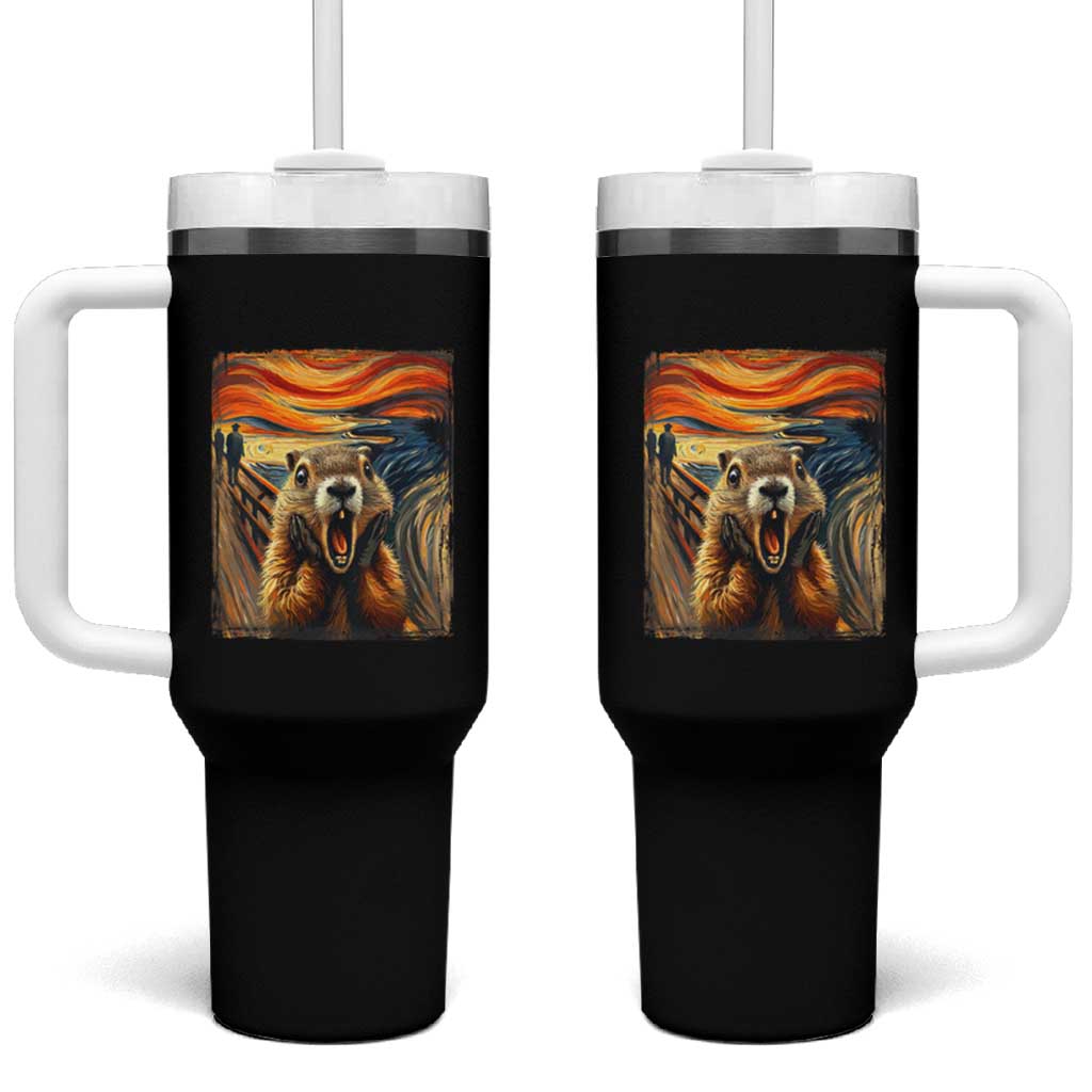 Funny Scream Groundhog Tumbler With Handle Woddchuck Day