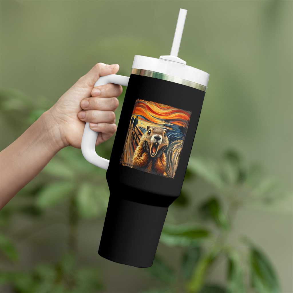 Funny Scream Groundhog Tumbler With Handle Woddchuck Day