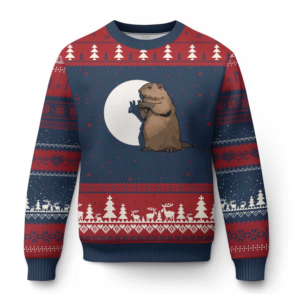 Groundhog Shadow Meteorlogy Ugly Christmas Sweater Woodchuck Puppet Funny Gift - Wonder Print Shop