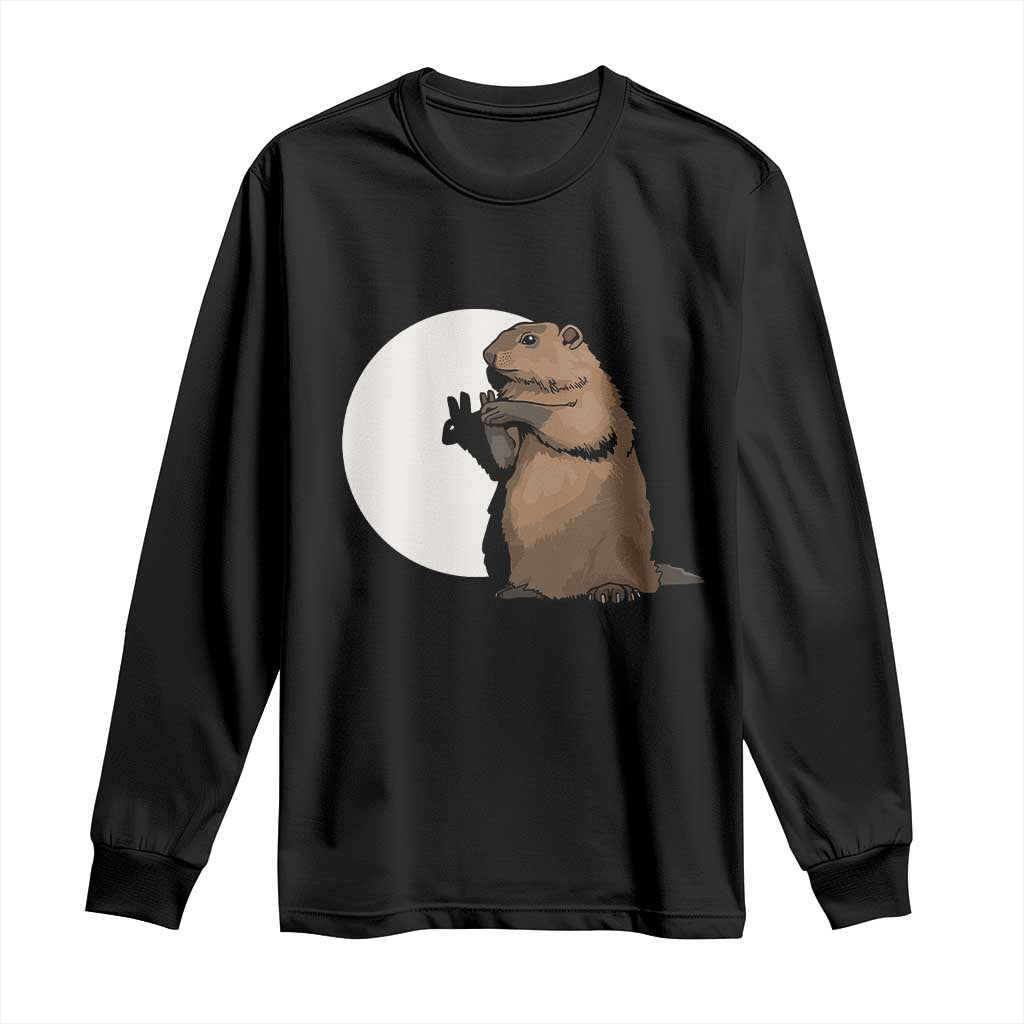 Groundhog Shadow Meteorlogy Long Sleeve Shirt Woodchuck Puppet Funny Gift