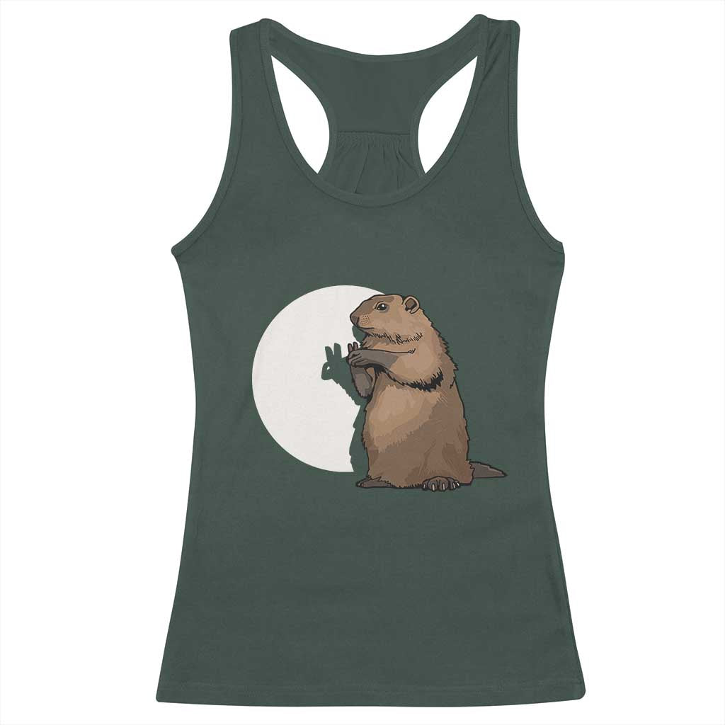 Groundhog Shadow Meteorlogy Racerback Tank Top Woodchuck Puppet Funny Gift