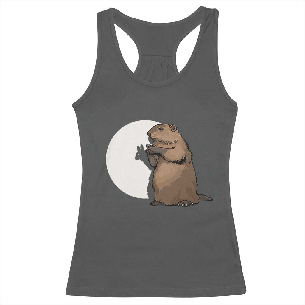 Groundhog Shadow Meteorlogy Racerback Tank Top Woodchuck Puppet Funny Gift