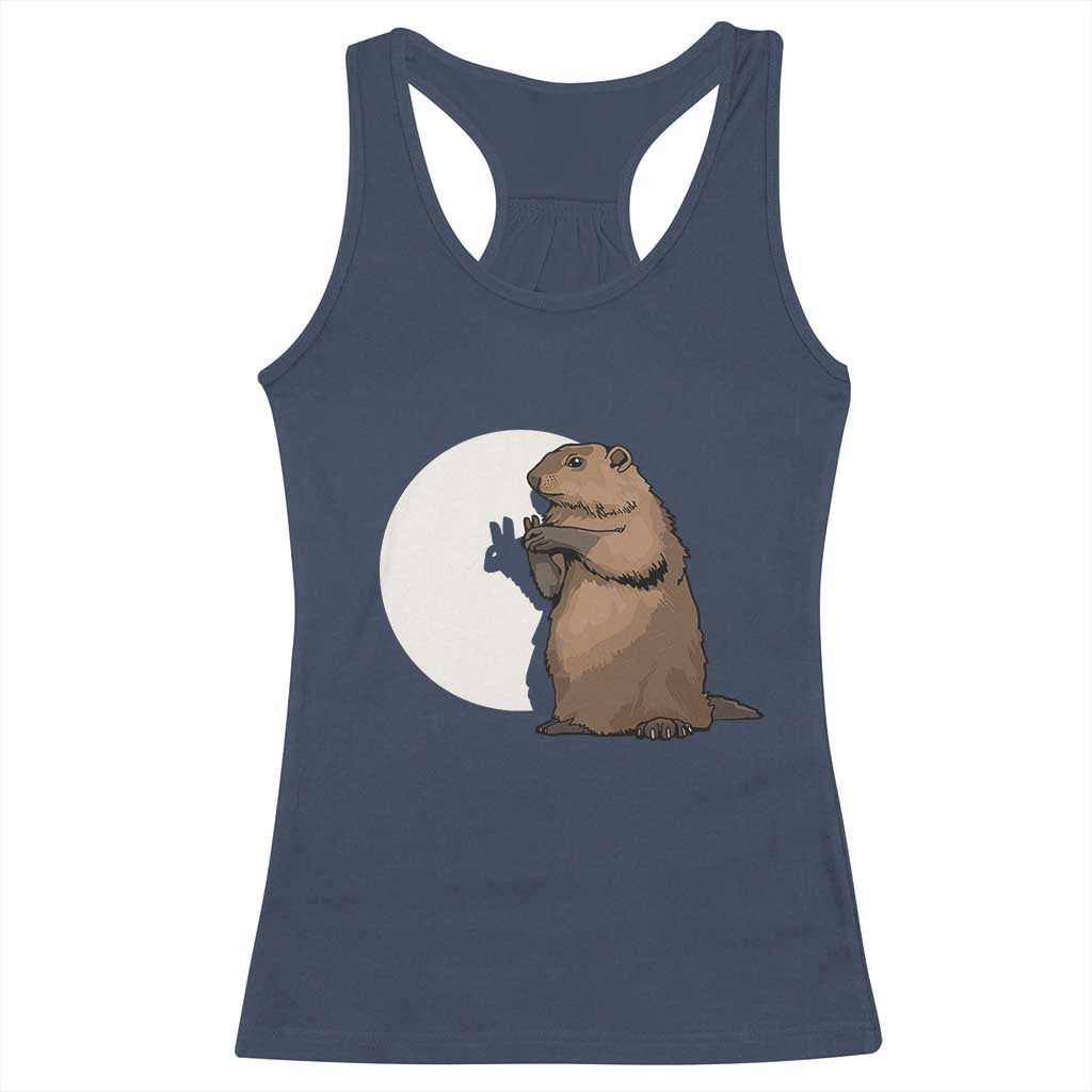 Groundhog Shadow Meteorlogy Racerback Tank Top Woodchuck Puppet Funny Gift