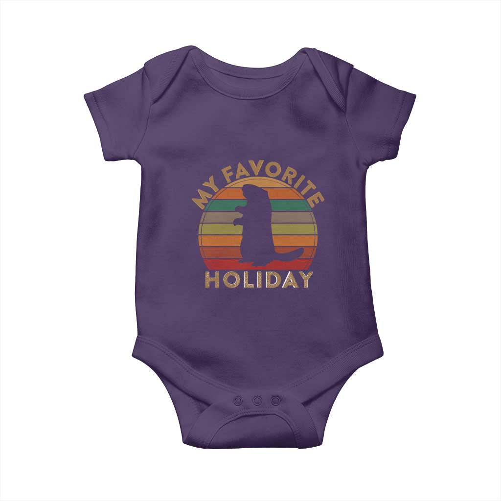 Groundhog Day Baby Onesie My Favorite Holiday Ground Hog Shadow Retro Sunset