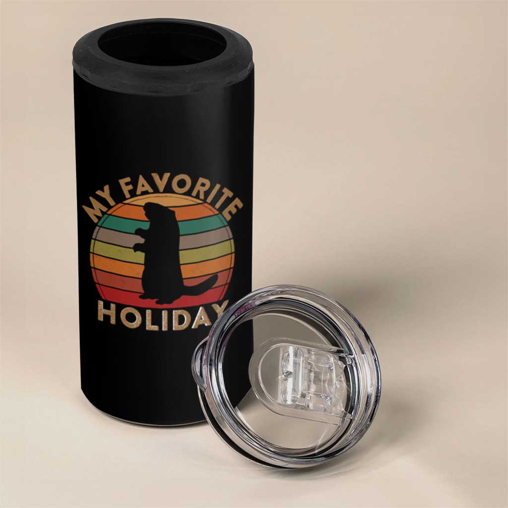 Groundhog Day 4 in 1 Can Cooler Tumbler My Favorite Holiday Ground Hog Shadow Retro Sunset