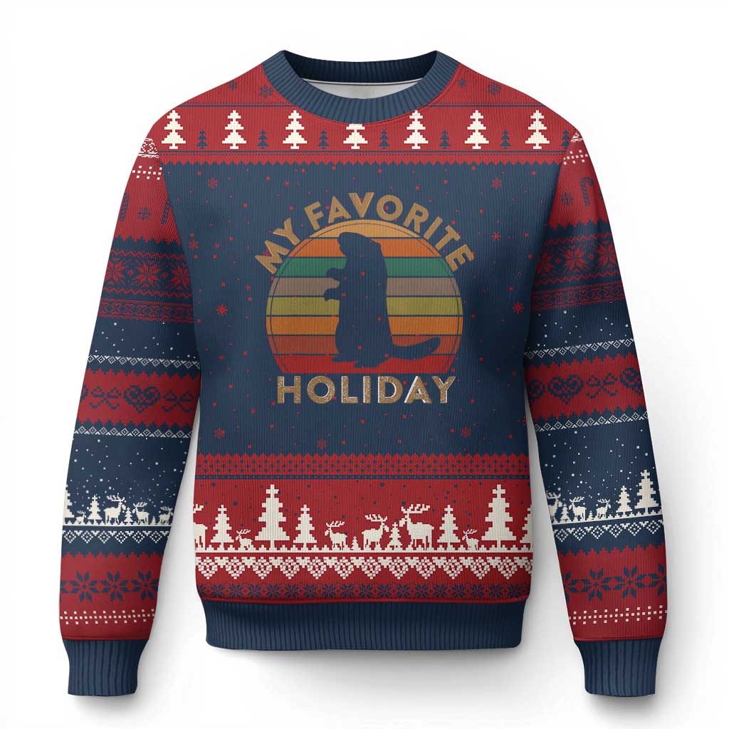 Groundhog Day Ugly Christmas Sweater My Favorite Holiday Ground Hog Shadow Retro Sunset - Wonder Print Shop