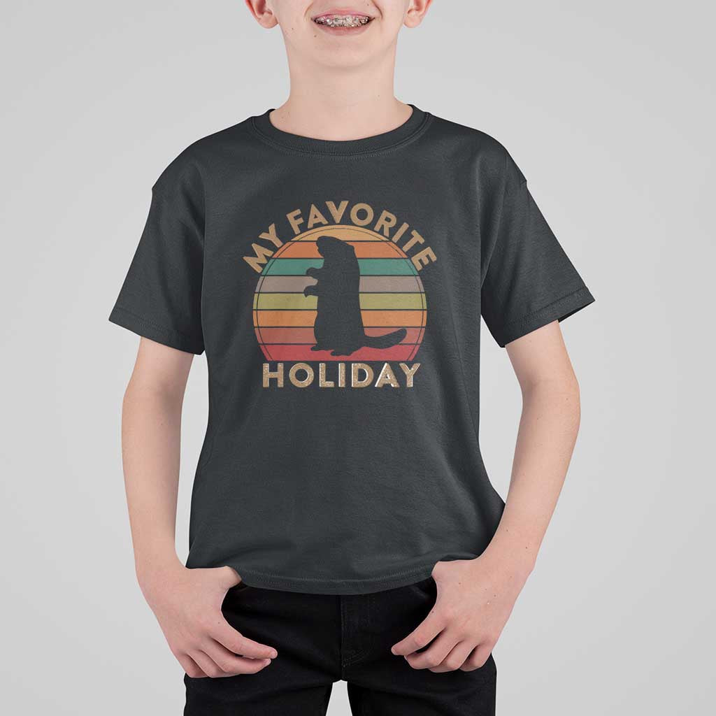 Groundhog Day T Shirt For Kid My Favorite Holiday Ground Hog Shadow Retro Sunset