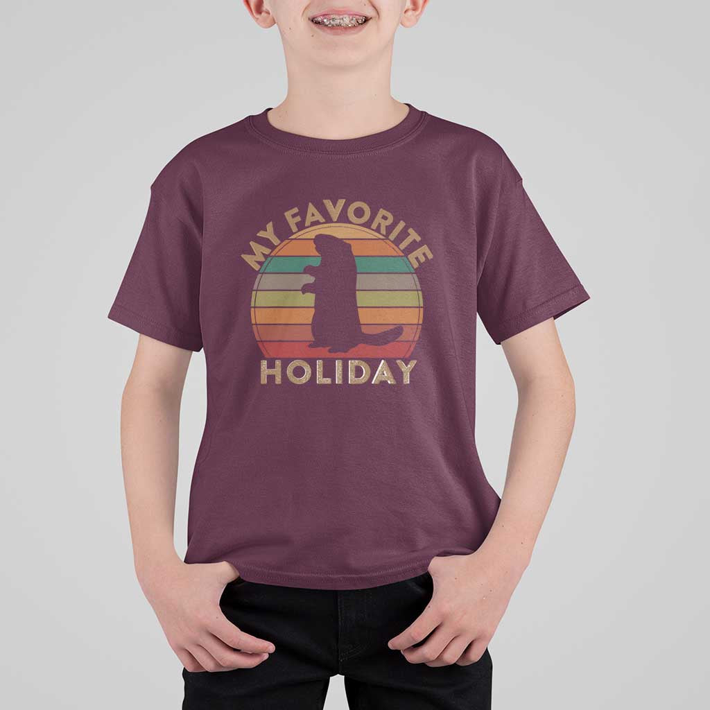 Groundhog Day T Shirt For Kid My Favorite Holiday Ground Hog Shadow Retro Sunset