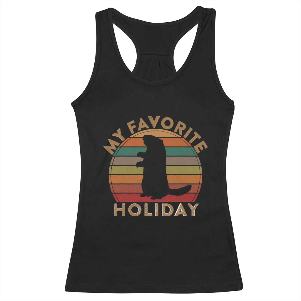 Groundhog Day Racerback Tank Top My Favorite Holiday Ground Hog Shadow Retro Sunset