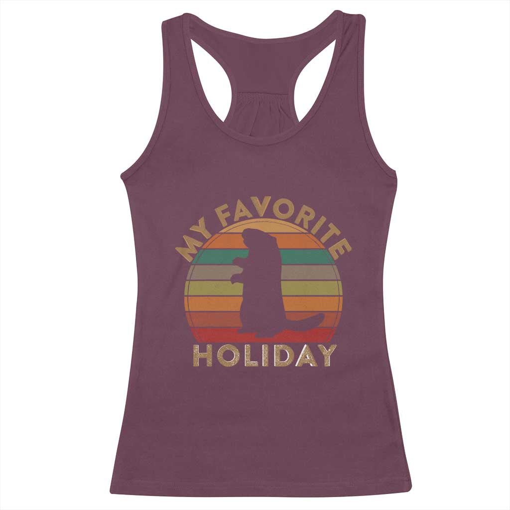 Groundhog Day Racerback Tank Top My Favorite Holiday Ground Hog Shadow Retro Sunset