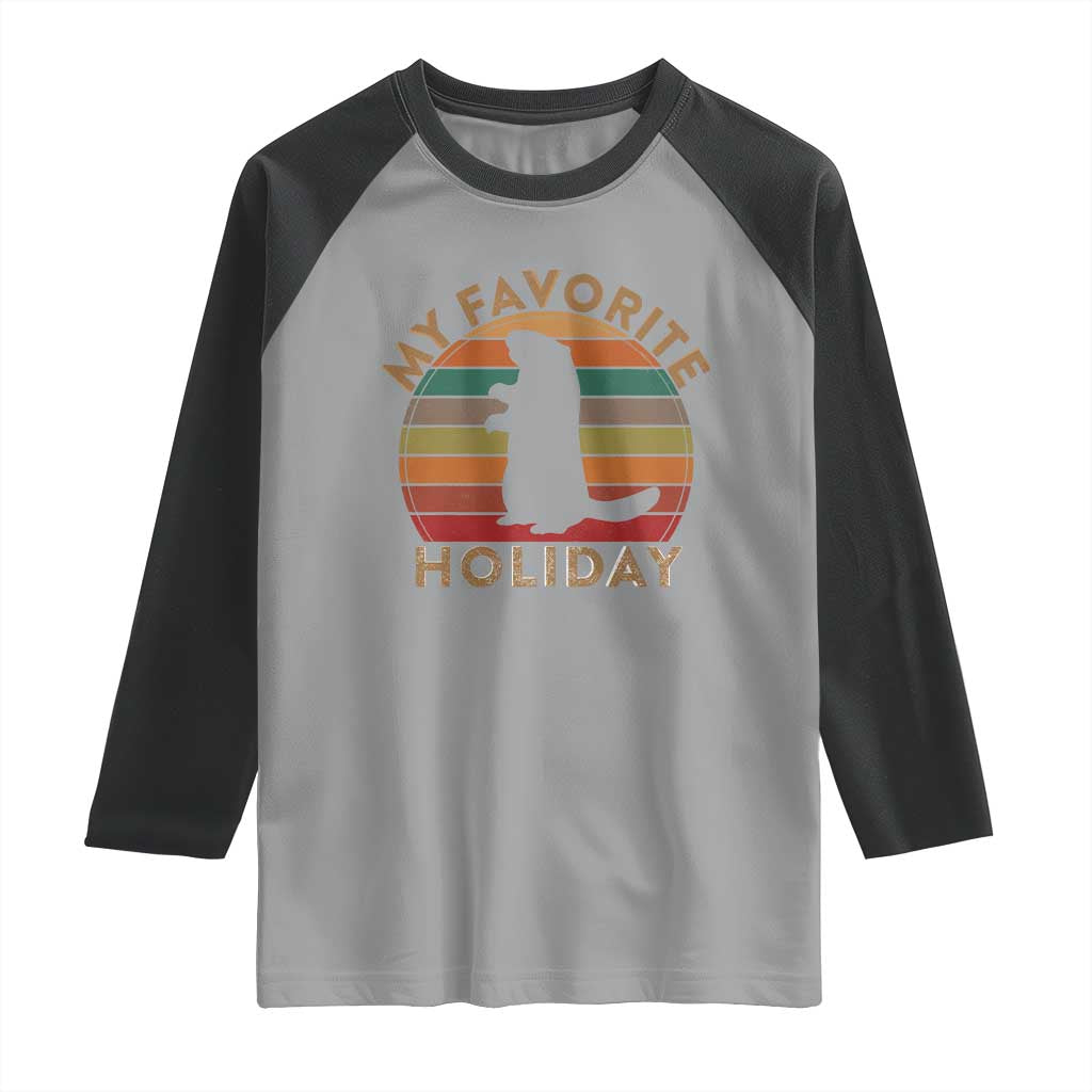 Groundhog Day Raglan Shirt My Favorite Holiday Ground Hog Shadow Retro Sunset