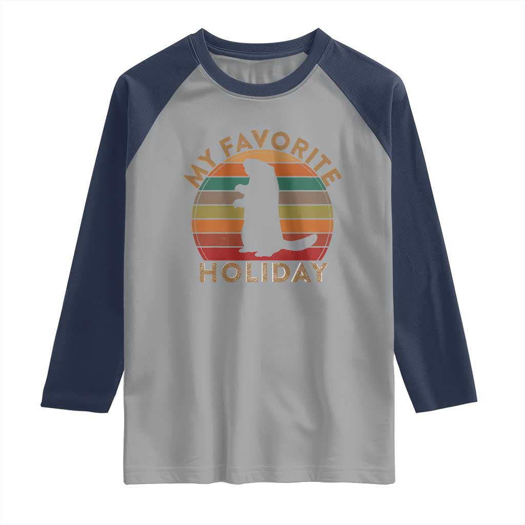 Groundhog Day Raglan Shirt My Favorite Holiday Ground Hog Shadow Retro Sunset