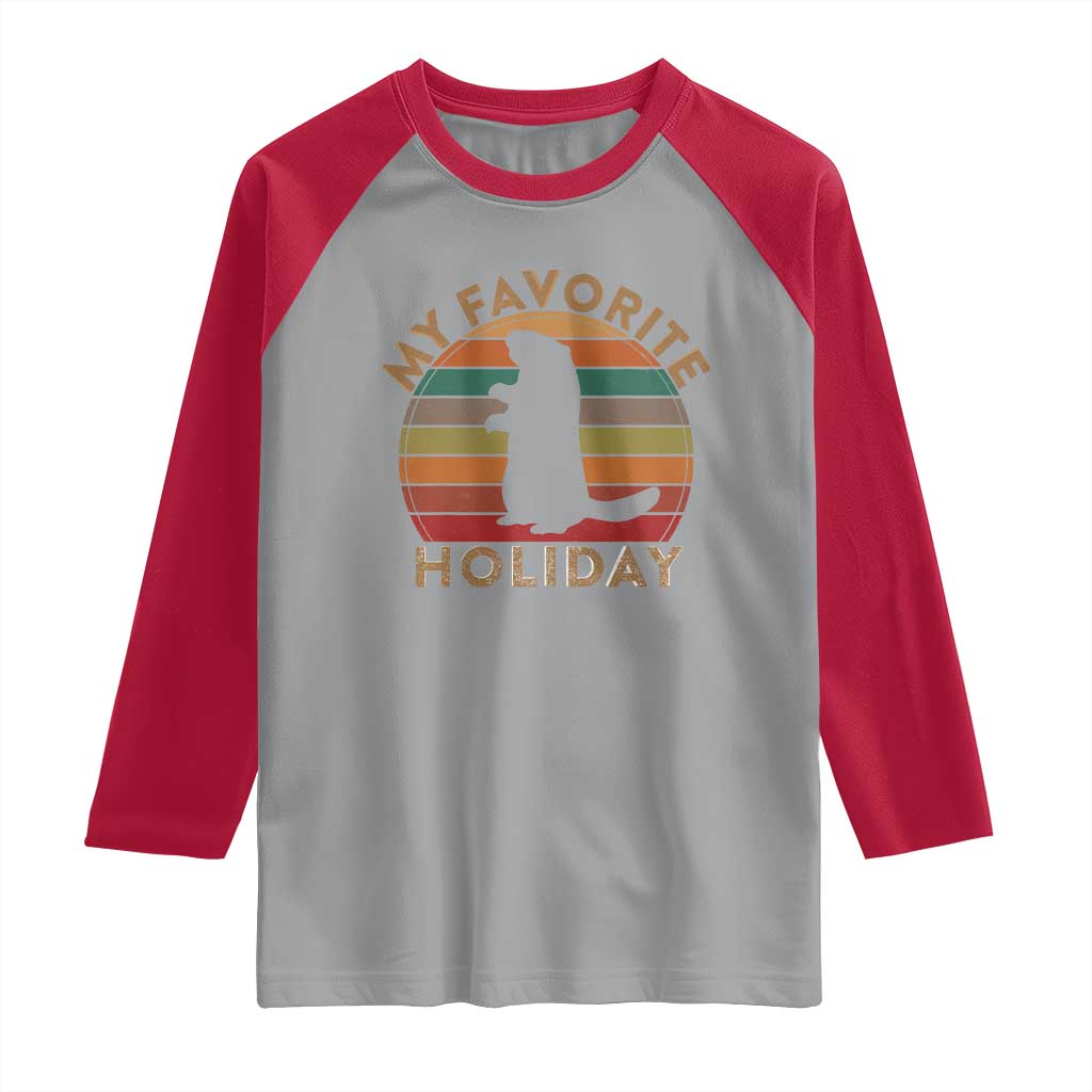 Groundhog Day Raglan Shirt My Favorite Holiday Ground Hog Shadow Retro Sunset