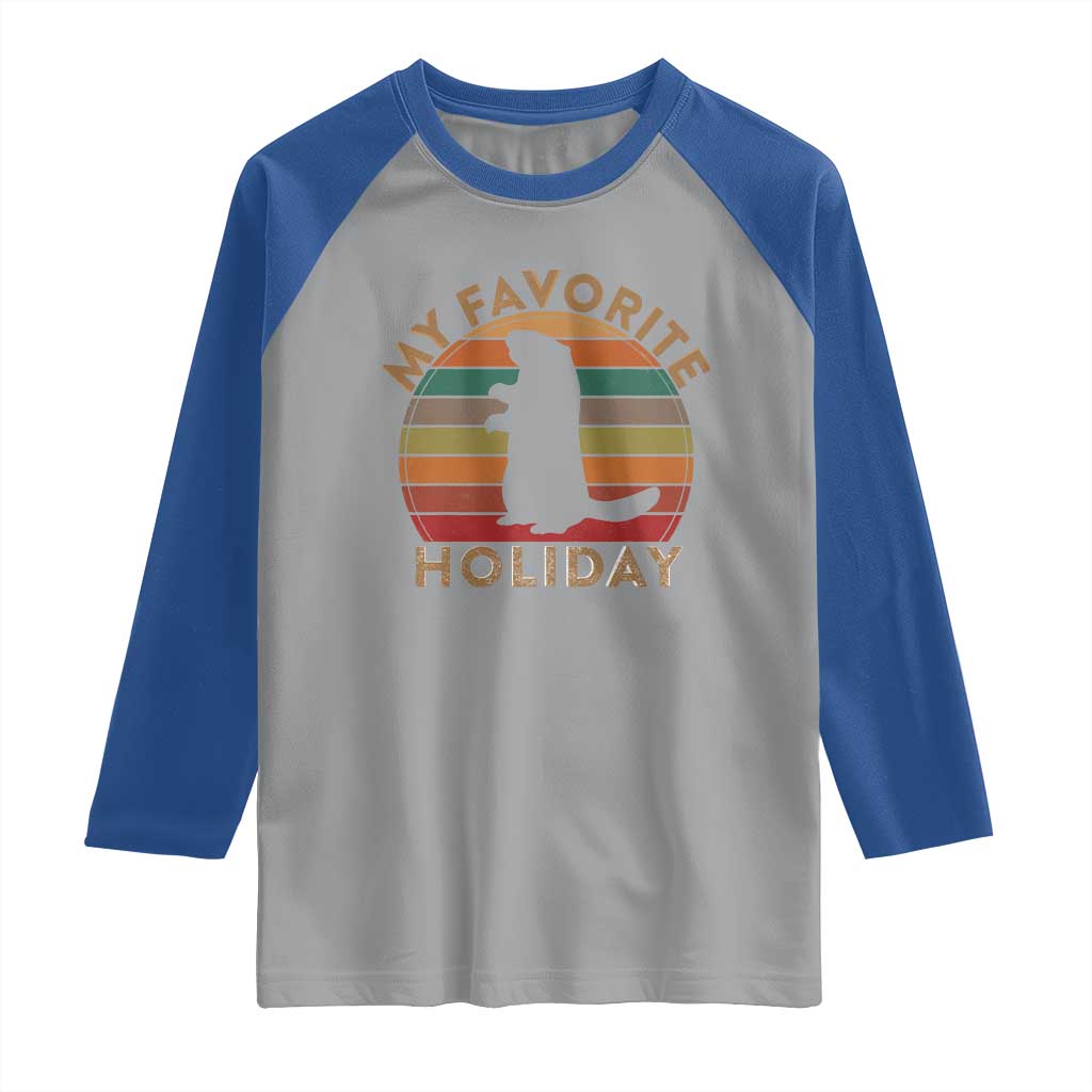 Groundhog Day Raglan Shirt My Favorite Holiday Ground Hog Shadow Retro Sunset