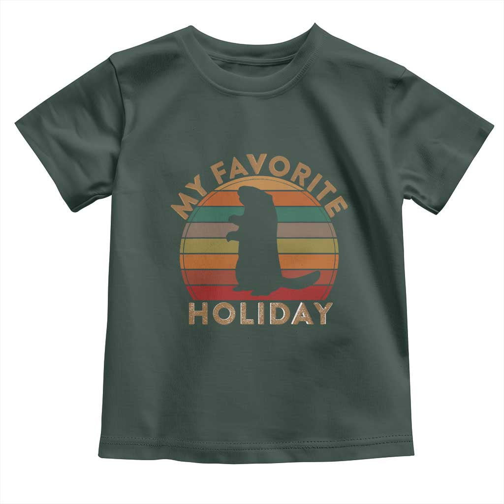 Groundhog Day Toddler T Shirt My Favorite Holiday Ground Hog Shadow Retro Sunset