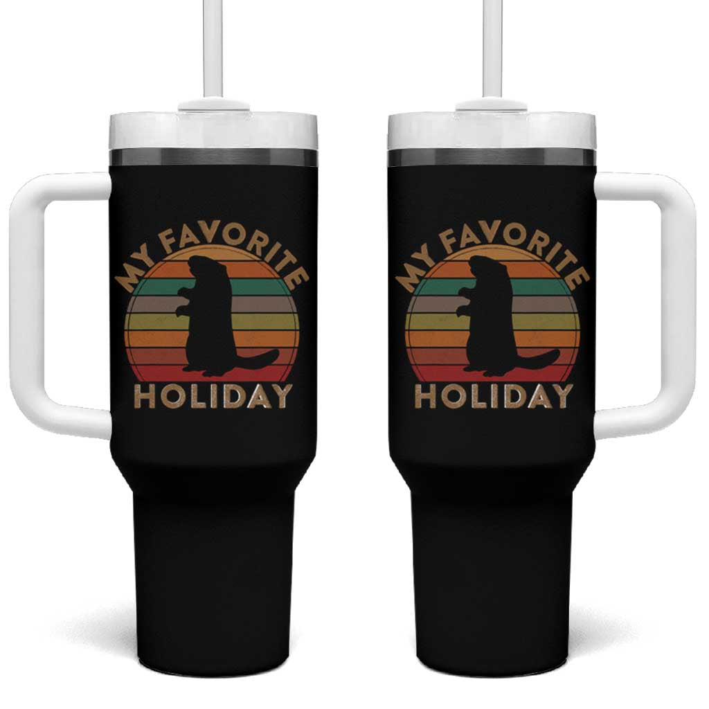 Groundhog Day Tumbler With Handle My Favorite Holiday Ground Hog Shadow Retro Sunset