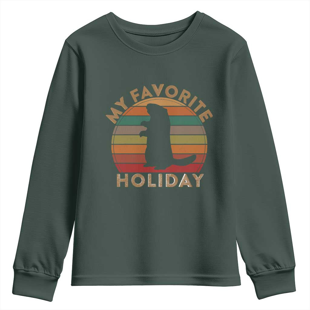 Groundhog Day Youth Sweatshirt My Favorite Holiday Ground Hog Shadow Retro Sunset