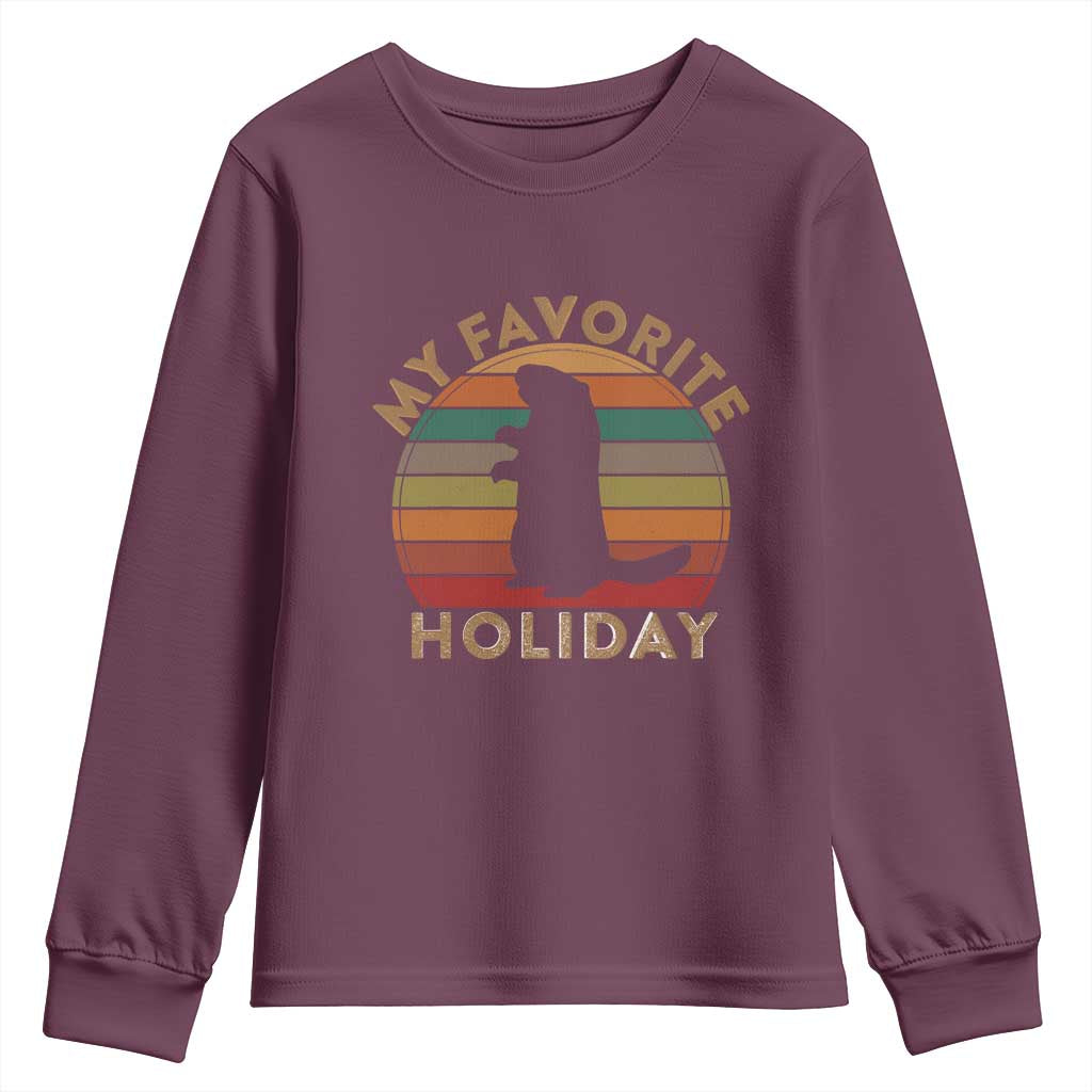 Groundhog Day Youth Sweatshirt My Favorite Holiday Ground Hog Shadow Retro Sunset