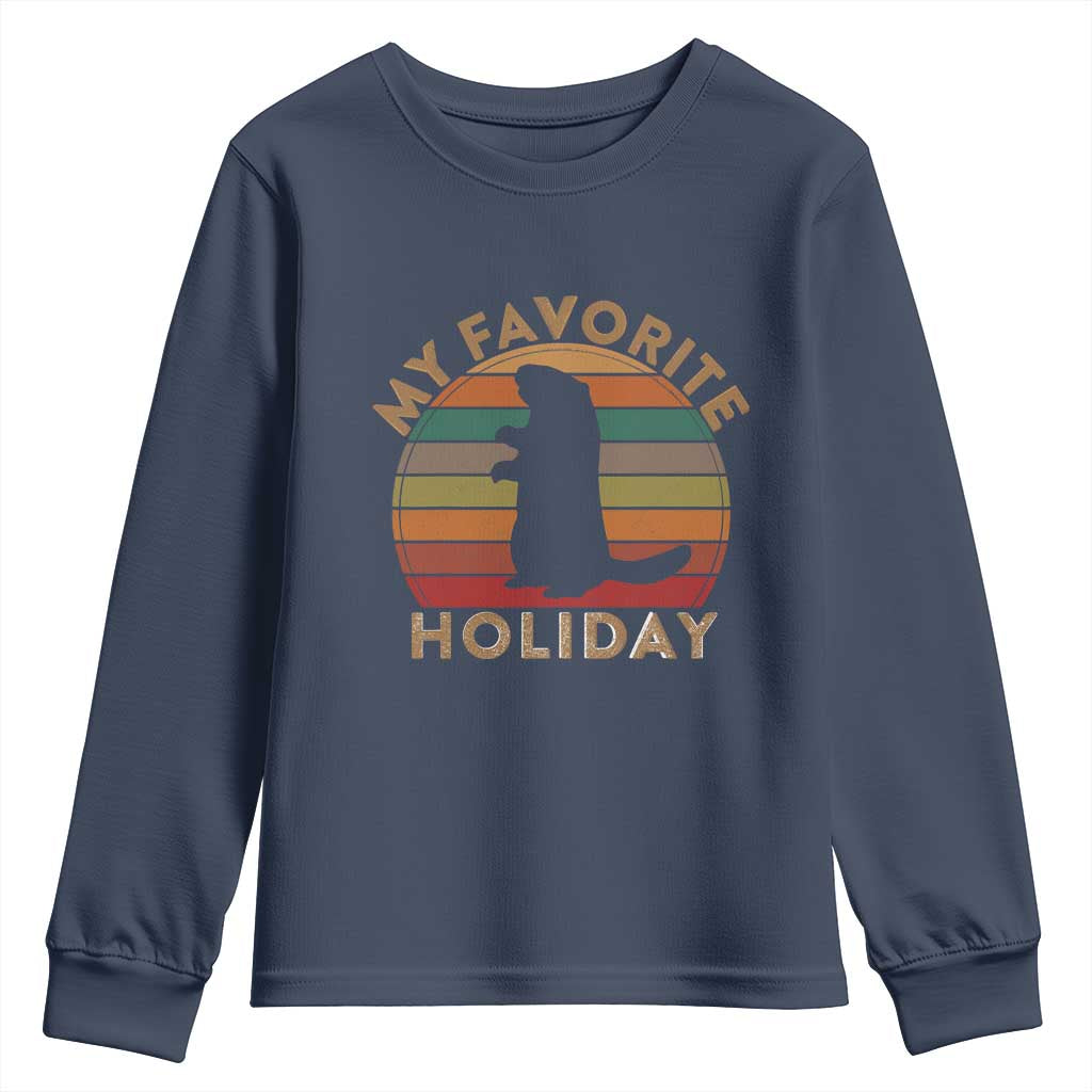 Groundhog Day Youth Sweatshirt My Favorite Holiday Ground Hog Shadow Retro Sunset