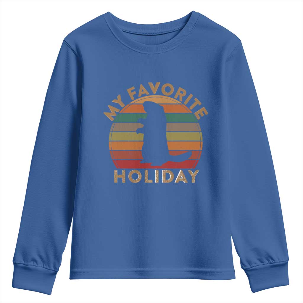 Groundhog Day Youth Sweatshirt My Favorite Holiday Ground Hog Shadow Retro Sunset