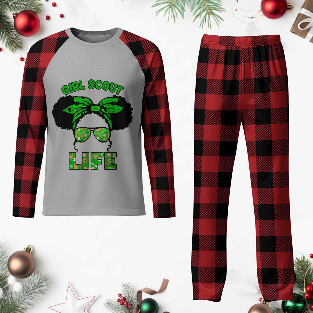 Scout Girl Cookie Dealer Plaid Pajama Set Troop Leader Little Messy Bun - Wonder Print Shop