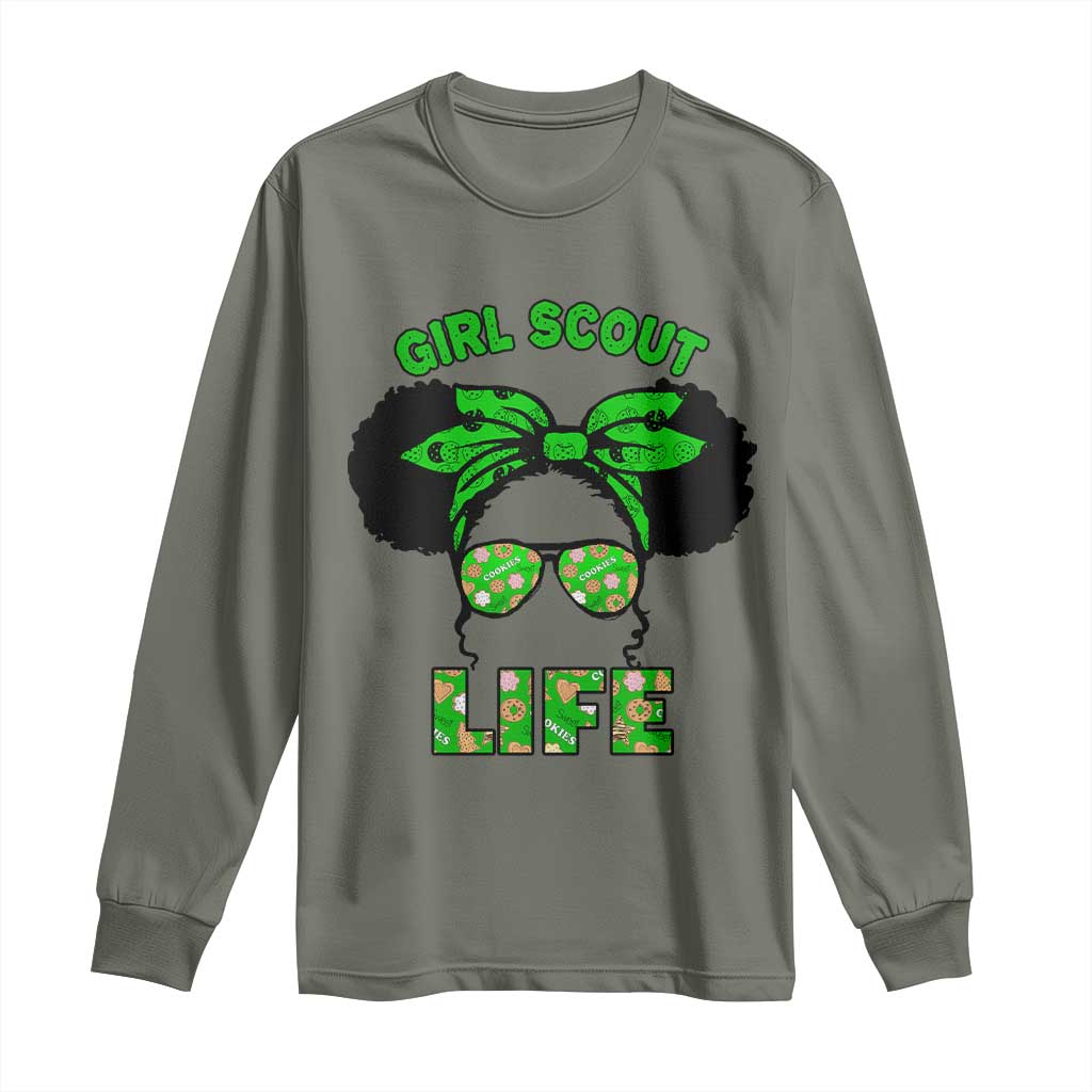 Scout Girl Cookie Dealer Long Sleeve Shirt Troop Leader Little Messy Bun - Wonder Print Shop