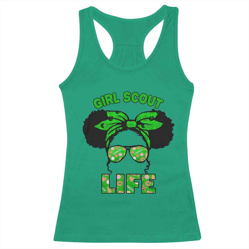 Scout Girl Cookie Dealer Racerback Tank Top Troop Leader Little Messy Bun - Wonder Print Shop