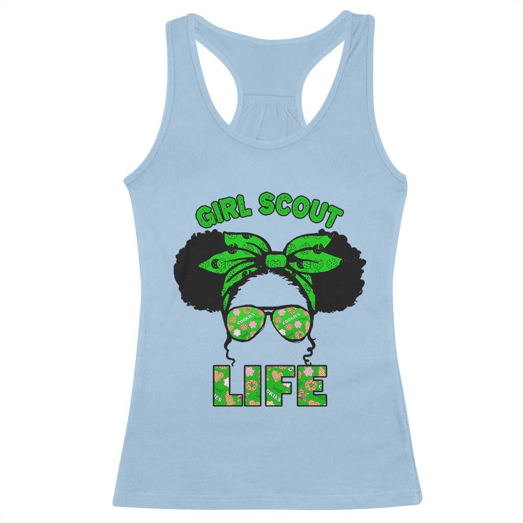 Scout Girl Cookie Dealer Racerback Tank Top Troop Leader Little Messy Bun - Wonder Print Shop