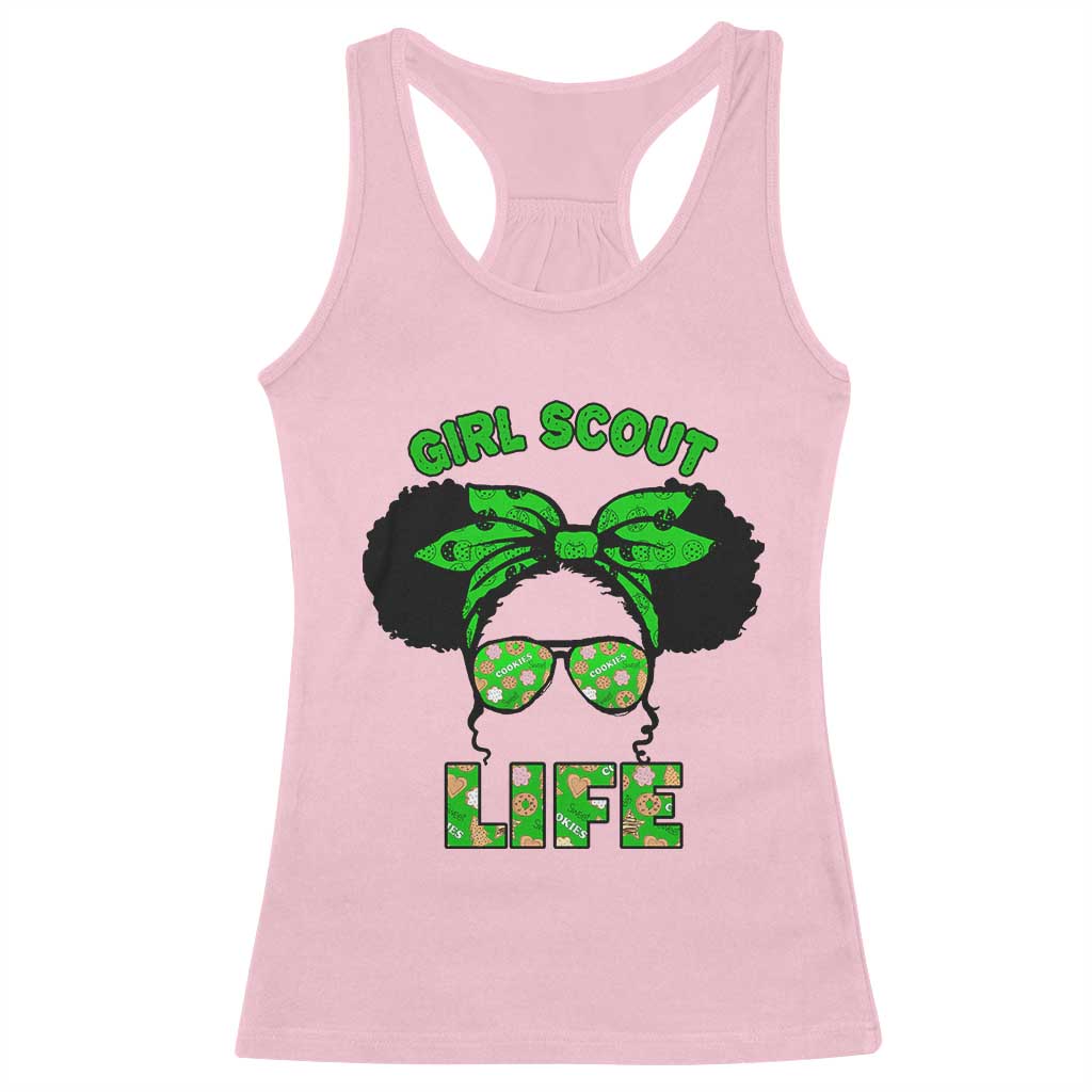 Scout Girl Cookie Dealer Racerback Tank Top Troop Leader Little Messy Bun - Wonder Print Shop