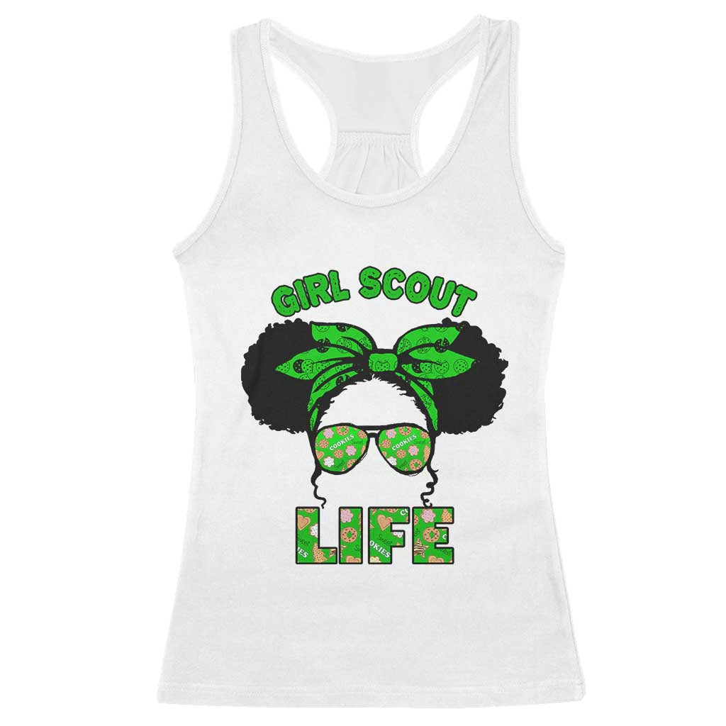 Scout Girl Cookie Dealer Racerback Tank Top Troop Leader Little Messy Bun - Wonder Print Shop