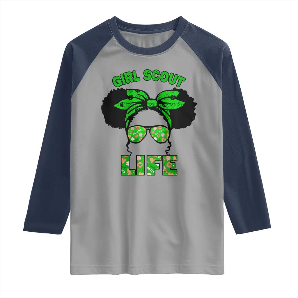 Scout Girl Cookie Dealer Raglan Shirt Troop Leader Little Messy Bun - Wonder Print Shop