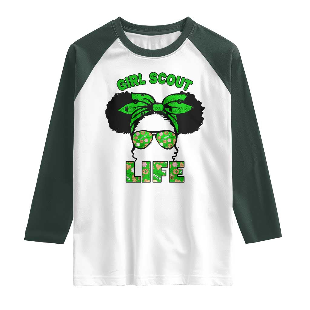 Scout Girl Cookie Dealer Raglan Shirt Troop Leader Little Messy Bun - Wonder Print Shop