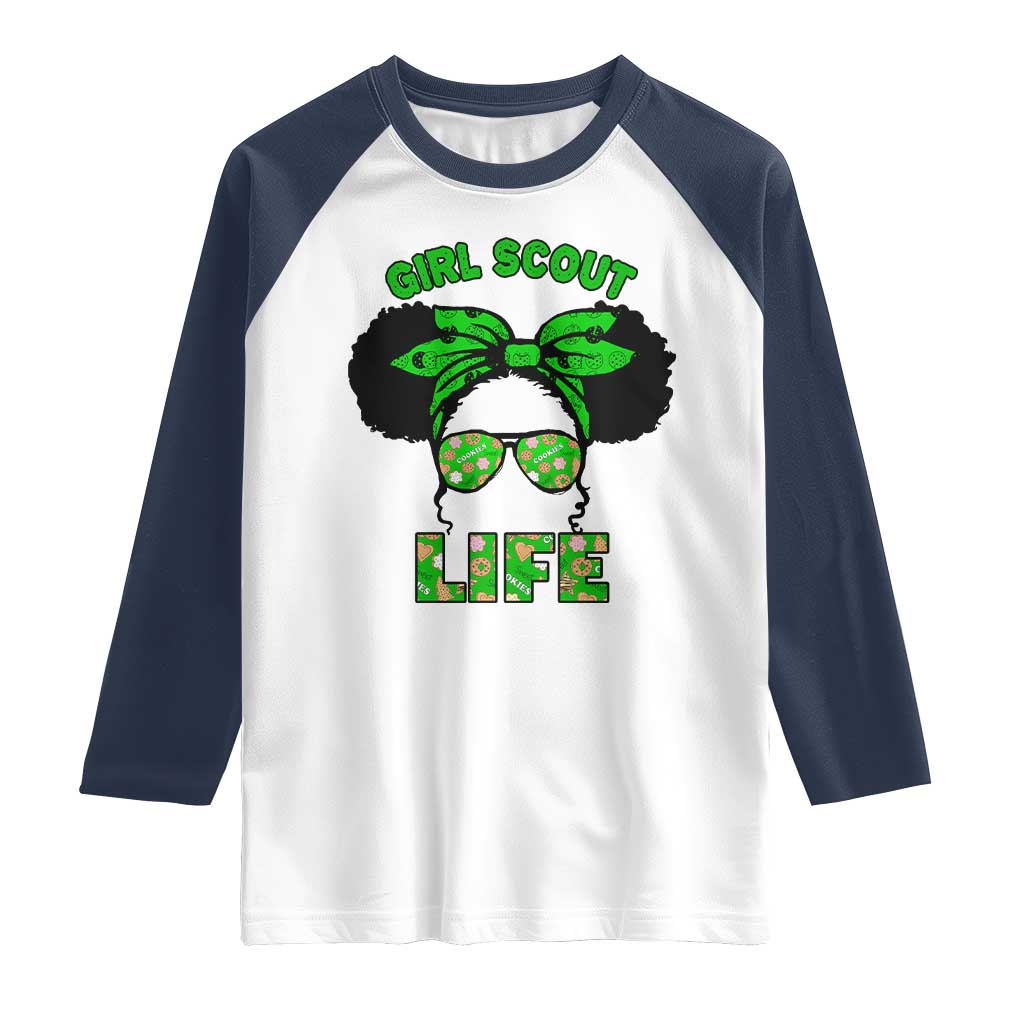 Scout Girl Cookie Dealer Raglan Shirt Troop Leader Little Messy Bun - Wonder Print Shop