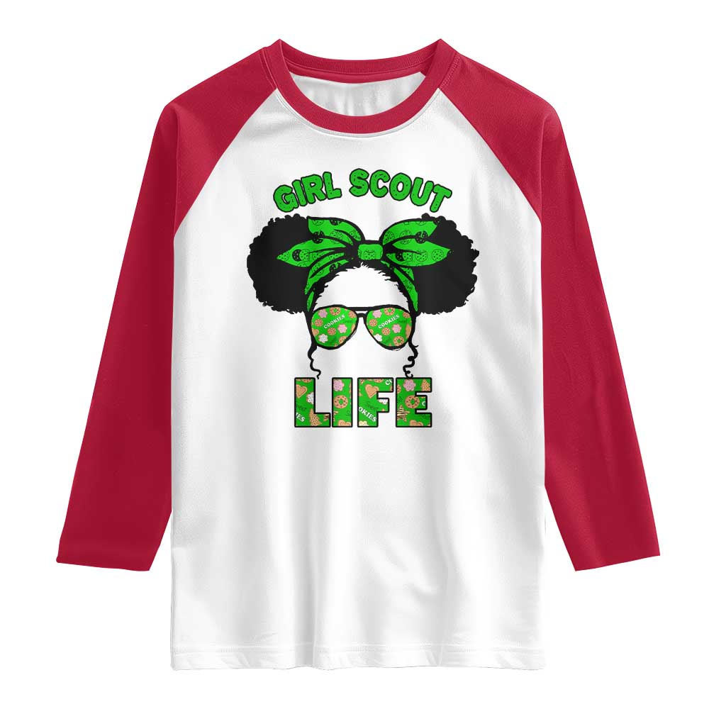 Scout Girl Cookie Dealer Raglan Shirt Troop Leader Little Messy Bun - Wonder Print Shop