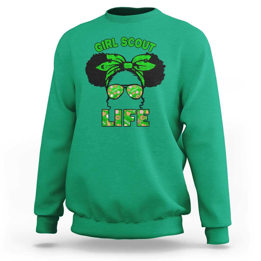 Scout Girl Cookie Dealer Sweatshirt Troop Leader Little Messy Bun TS02
