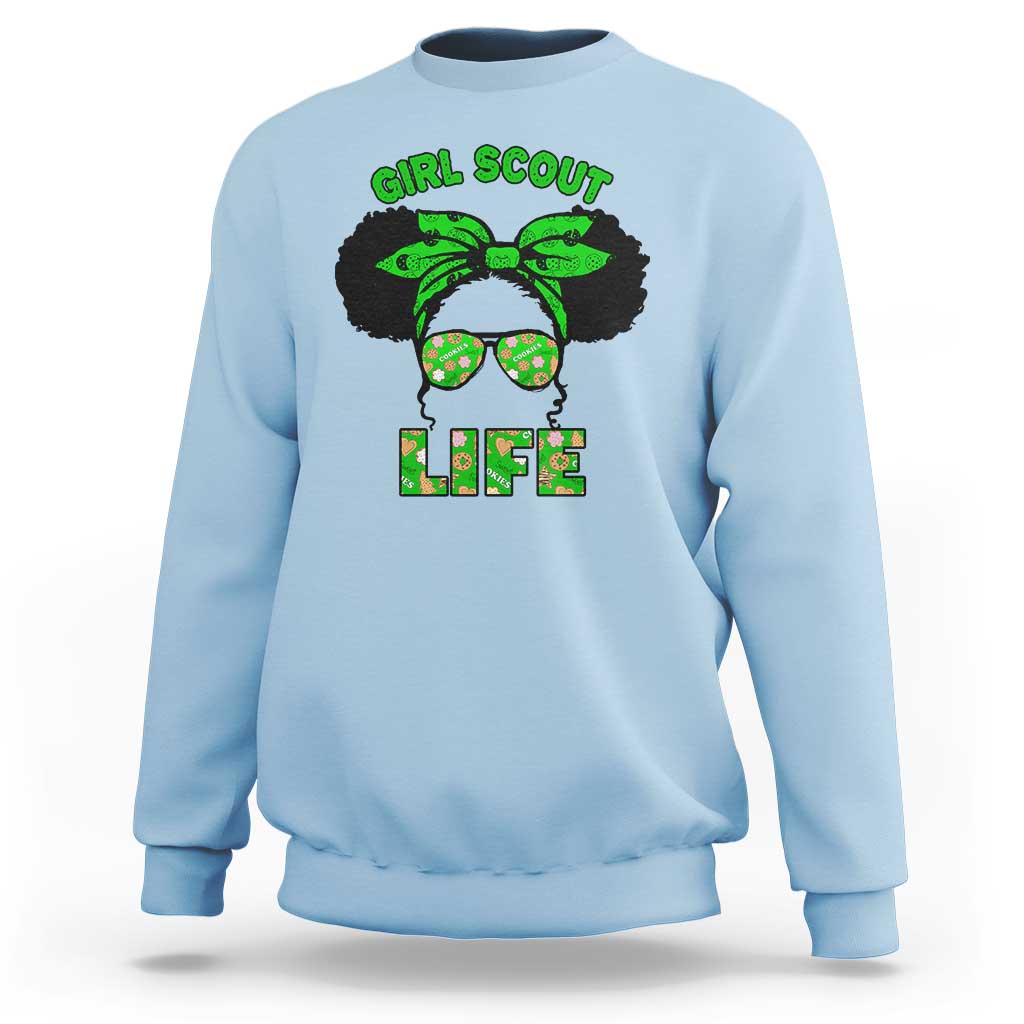 Scout Girl Cookie Dealer Sweatshirt Troop Leader Little Messy Bun TS02