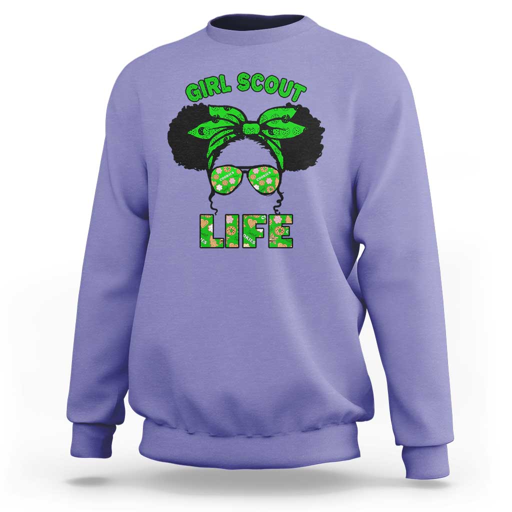 Scout Girl Cookie Dealer Sweatshirt Troop Leader Little Messy Bun TS02