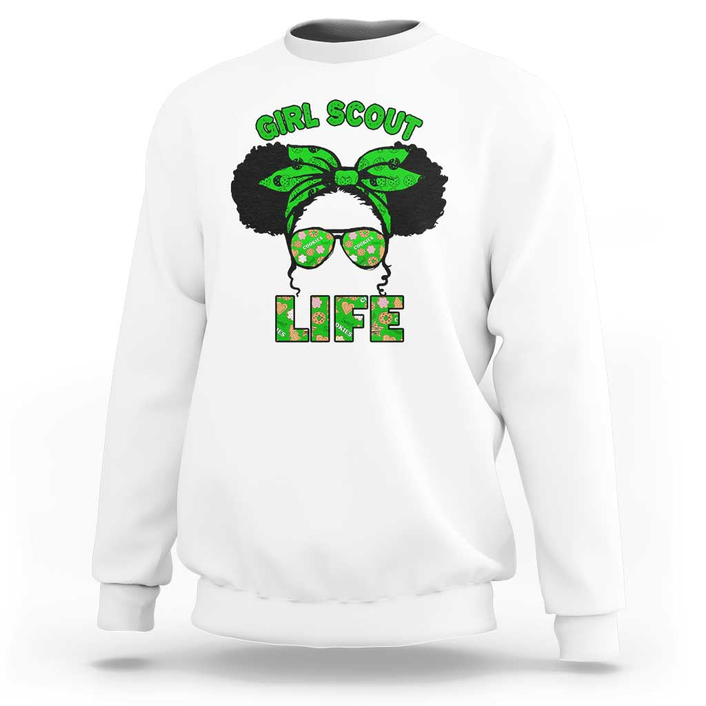 Scout Girl Cookie Dealer Sweatshirt Troop Leader Little Messy Bun TS02