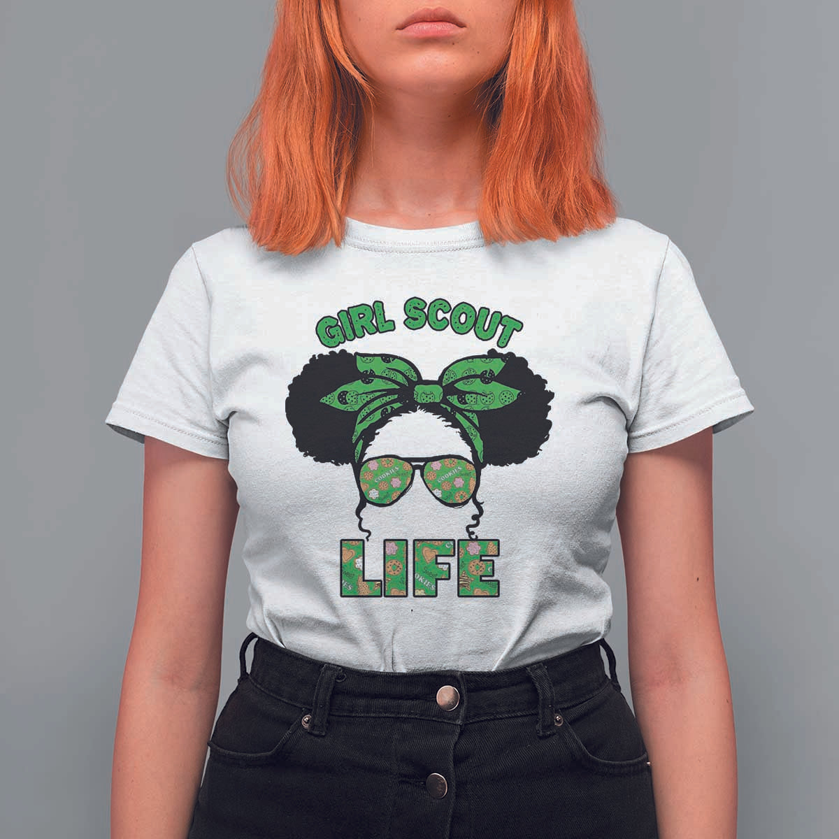 Scout Girl Cookie Dealer T Shirt For Women Troop Leader Little Messy Bun - Wonder Print Shop