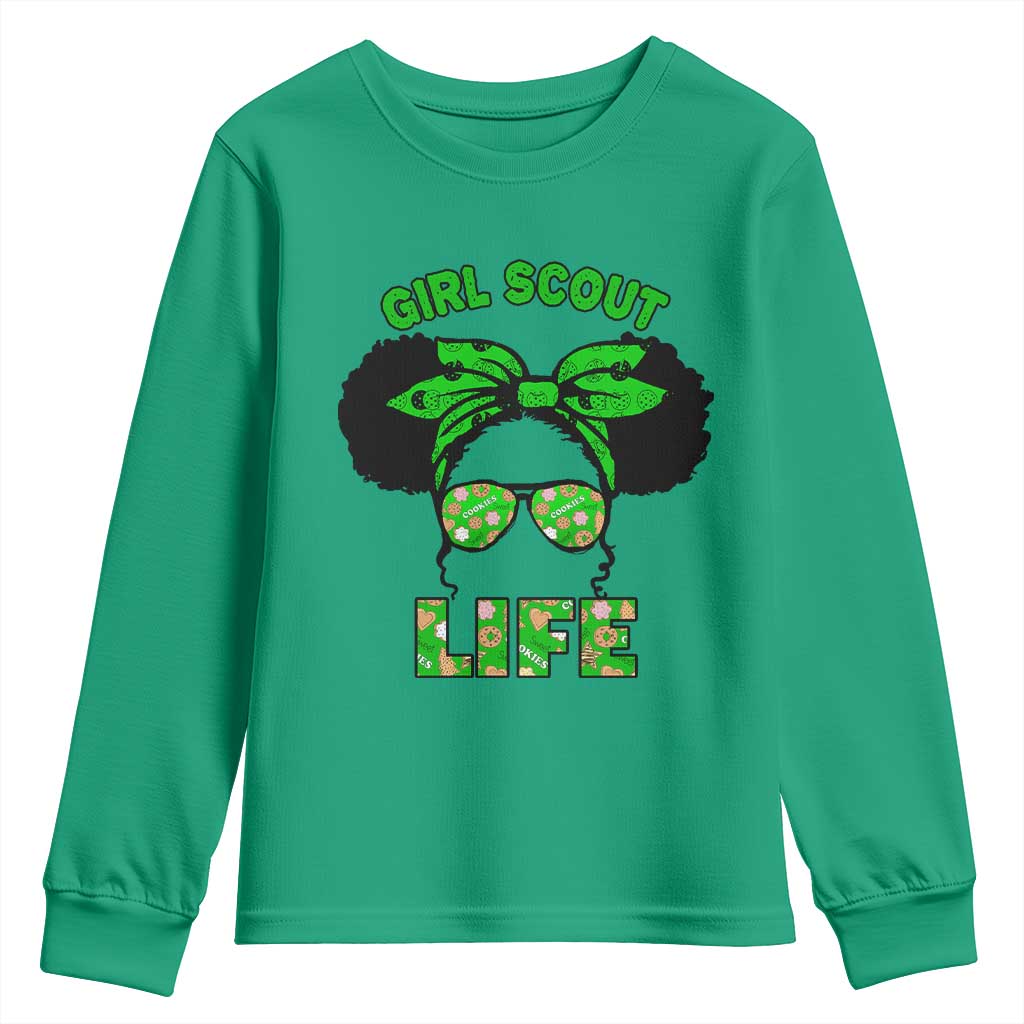 Scout Girl Cookie Dealer Youth Sweatshirt Troop Leader Little Messy Bun - Wonder Print Shop