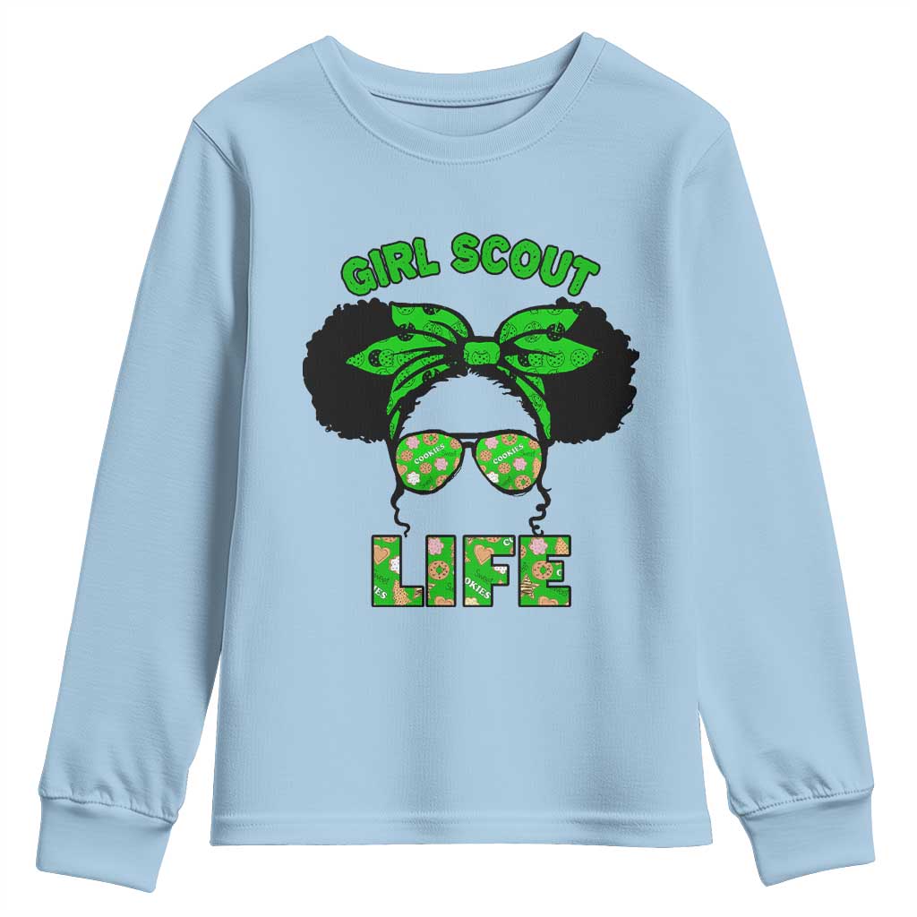 Scout Girl Cookie Dealer Youth Sweatshirt Troop Leader Little Messy Bun - Wonder Print Shop