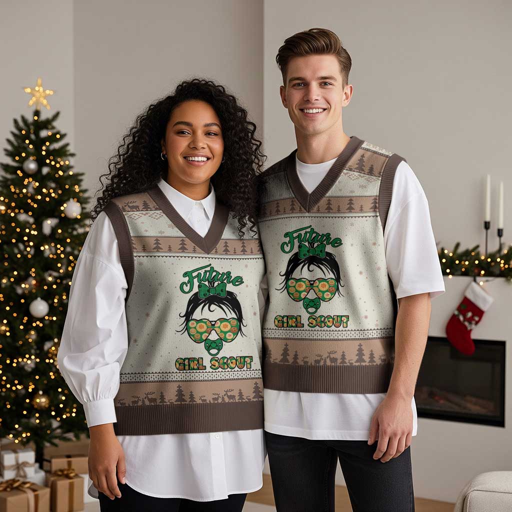 Scout Girl Cookie Dealer V-Neck Knit Sweater Vest Troop Leader Kidlife Little Bun - Wonder Print Shop