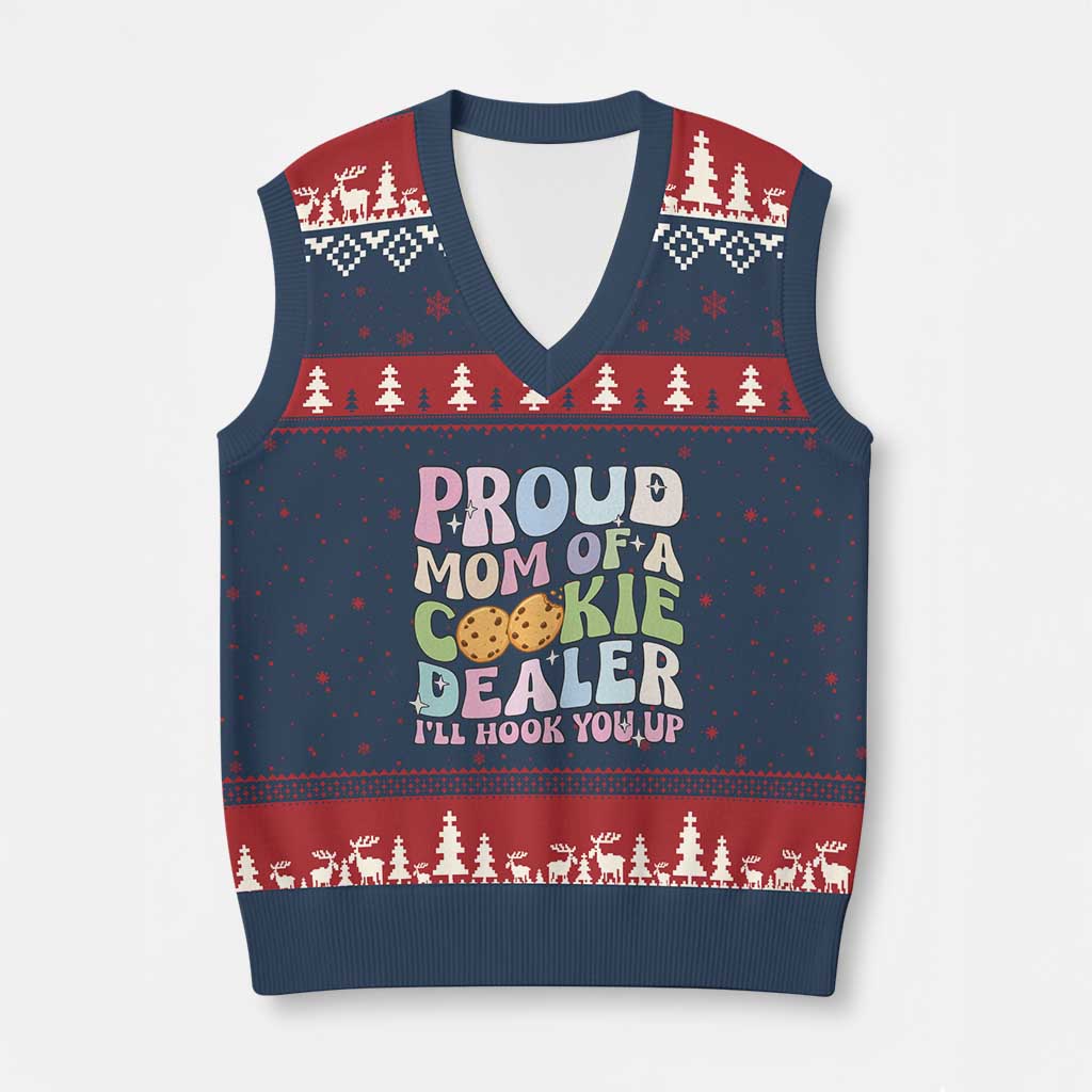 Scout Girl Mom V-Neck Knit Sweater Vest Proud Mom Of A Cookie Dealer Troop Leader Family Matching - Wonder Print Shop