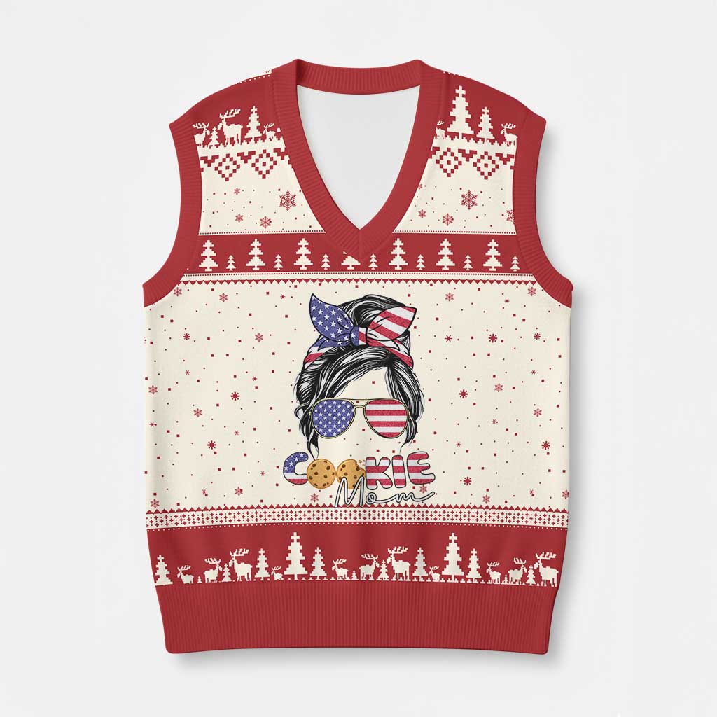 Scout Girl Mom V-Neck Knit Sweater Vest American Proud Cookie Mom Troop Leader Family Matching - Wonder Print Shop
