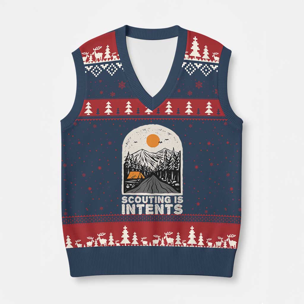 Funny Camping Is Intent V-Neck Knit Sweater Vest For Camper Hiking Outdoors Adventure Lover - Wonder Print Shop