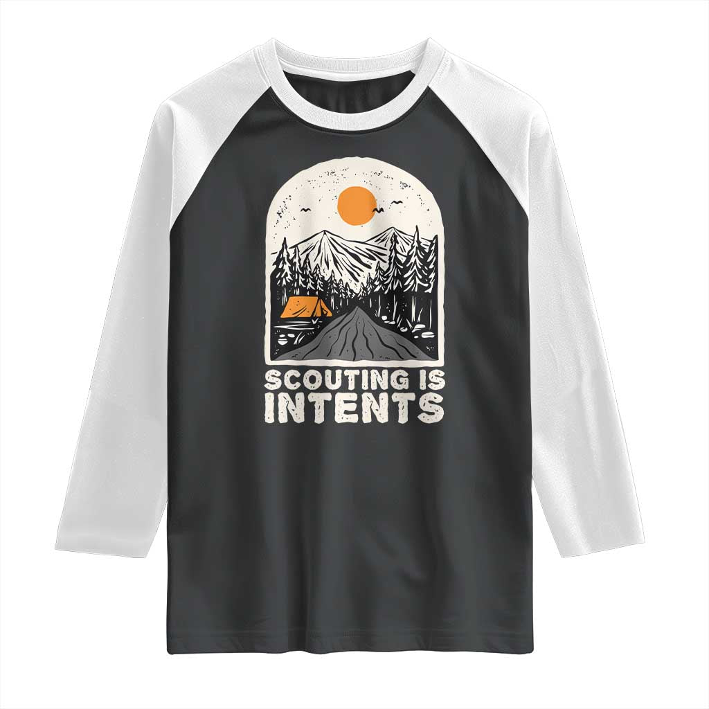 Funny Scout Camping Raglan Shirt Scouting Is Intents Hiking Camper Outdoors Adventure - Wonder Print Shop