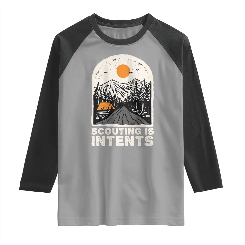 Funny Scout Camping Raglan Shirt Scouting Is Intents Hiking Camper Outdoors Adventure - Wonder Print Shop