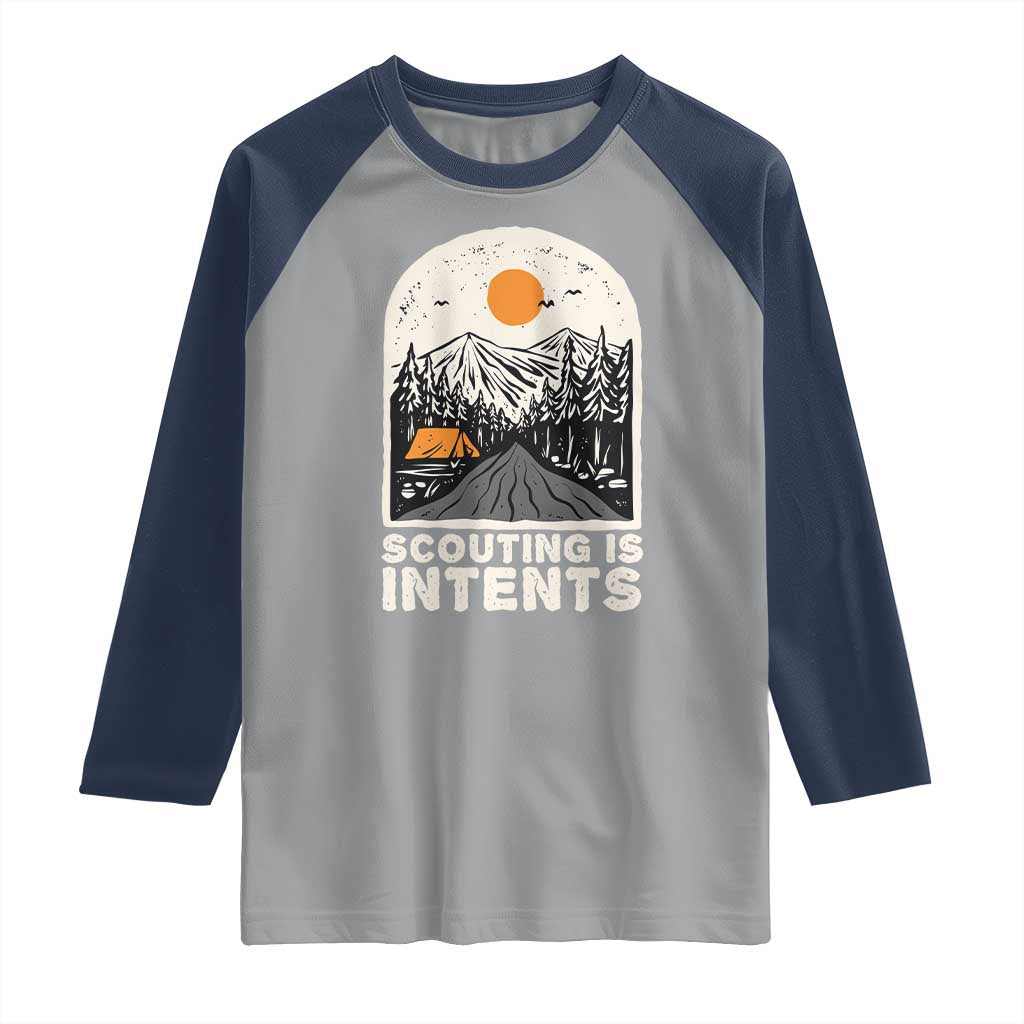 Funny Scout Camping Raglan Shirt Scouting Is Intents Hiking Camper Outdoors Adventure - Wonder Print Shop